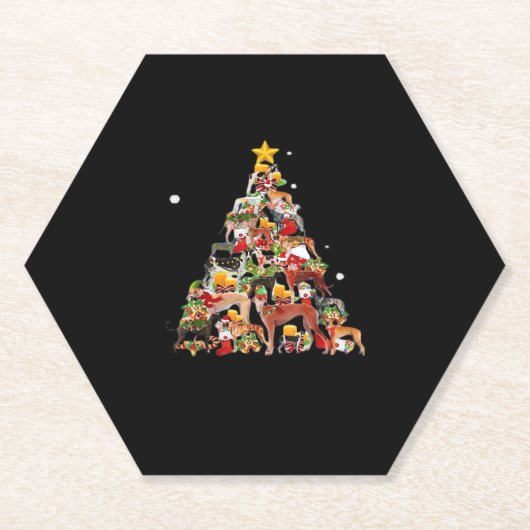 Dessous-de-verre En Papier Greyhound Arbre de Noël Lumières Drôle Chien Xmas (Devant)