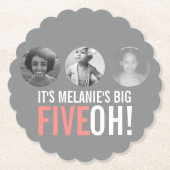 Dessous-de-verre En Papier Gris et rose 50e FIVEOH! photo graphique d'anniver (Devant)