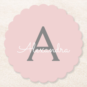 Dessous-de-verre En Papier Gris rose pâle Gris moderne Script Girl Nom du mon