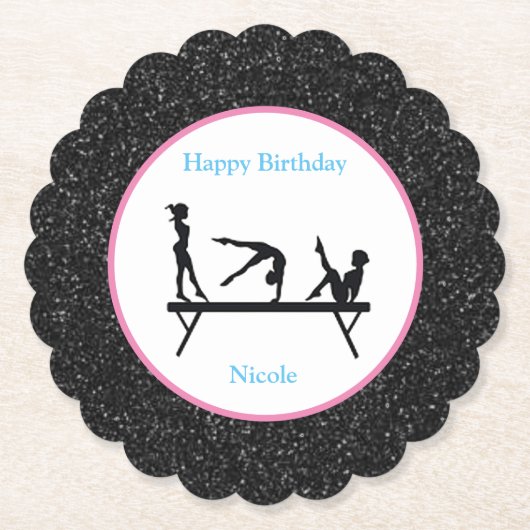 Dessous-de-verre En Papier Gymnastique "Joyeux Anniversaire" Black Sparkle (Devant)
