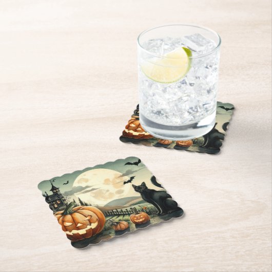 Dessous-de-verre En Papier Halloween/Automne/Automne/citrouille/chat (En situation)