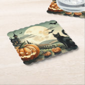 Dessous-de-verre En Papier Halloween/Automne/Automne/citrouille/chat (Incliné)
