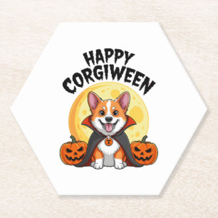 Dessous-de-verre En Papier Halloween Corgiween, Chien de Corgi Éffrayant