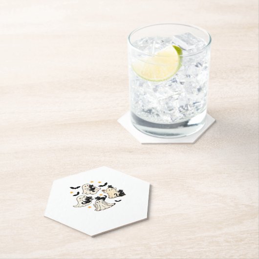 Dessous-de-verre En Papier Halloween Cute Ghosts Bats Noirs Chats surdimensio (En situation)