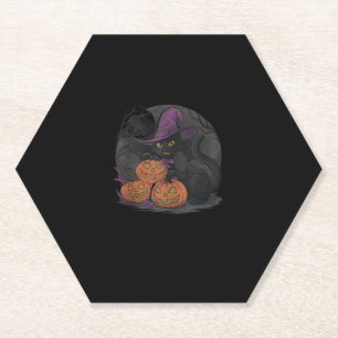 Dessous-de-verre En Papier Halloween drôle Et Chat Noir Sur Citrouille _2