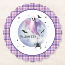 HALLOWEEN Fantôme avec motif gingham violet araign