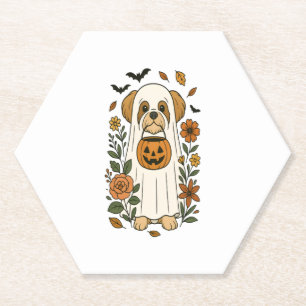 Dessous-de-verre En Papier Halloween Shih Tzu avec des fleurs d'automne