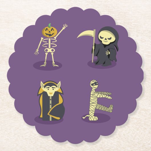 Dessous-de-verre En Papier Halloween Squelette Dracula Mummy Griffe Reaper (Devant)