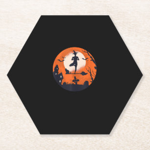 Dessous-de-verre En Papier Halloween Yoga sorcière chatte garçon fille hommes