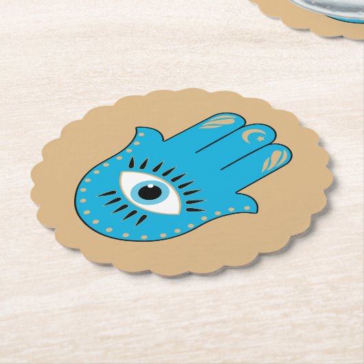Dessous-de-verre En Papier Hamsa main Grec mal Oeil bleu (Incliné)