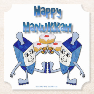 Dessous-de-verre En Papier Hanoukka Dancing Dreidels et Jelly Doughnut