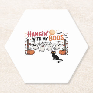 Dessous-de-verre En Papier Happy Boo Day Ghost Cat PNG - Éffrayant mignon sur