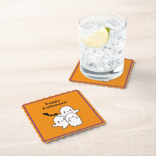 Dessous-de-verre En Papier Happy Halloween Ghost Bat Orange Purple (En situation)