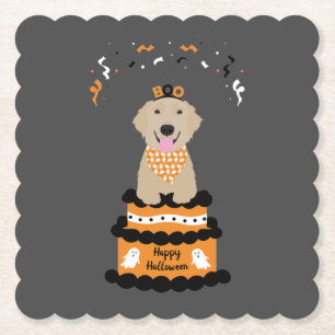 Dessous-de-verre En Papier Happy Halloween Golden Retriever Éffrayant Ghost B