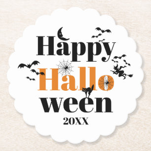 Dessous-de-verre En Papier Happy Halloween typographie avec éléments vintages