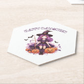 Dessous-de-verre En Papier Happy Halloween violet sorcière Citrouilles et cha (Incliné)