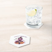 Dessous-de-verre En Papier Happy Halloween violet sorcière Citrouilles et cha (En situation)