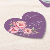 Dessous-de-verre En Papier Heart Violet Love Story Aquarelle Peony Mariage (Incliné)