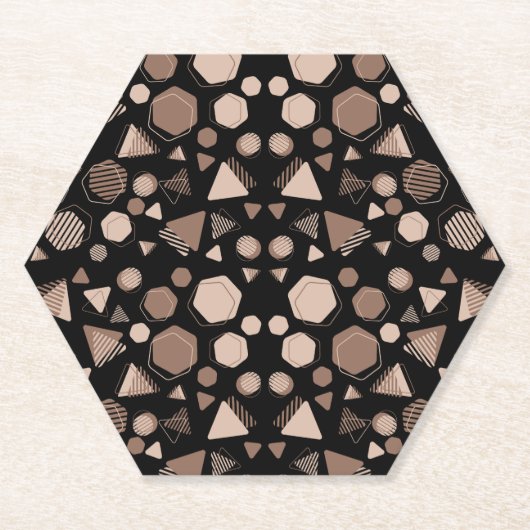Dessous-de-verre En Papier Hexagon & Triangle rose & Brown sur Motif noir (Devant)
