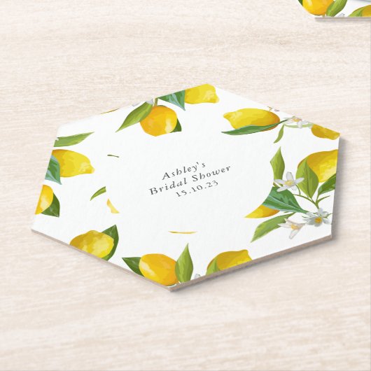 Dessous-de-verre En Papier hexagone de douche nuptiale citron (Incliné)