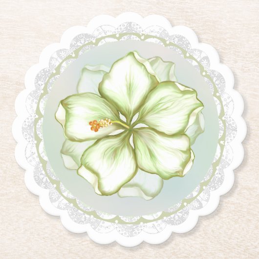 Dessous-de-verre En Papier Hibiscus & dentelle BLANC (Devant)