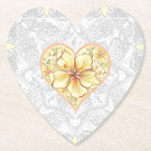 Dessous-de-verre En Papier Hibiscus & dentelle JAUNE