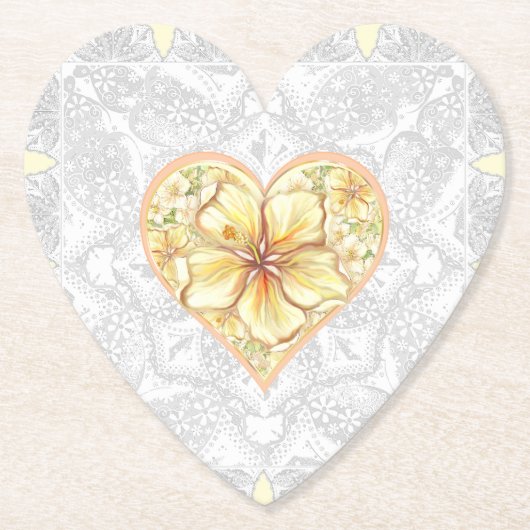 Dessous-de-verre En Papier Hibiscus & dentelle JAUNE (Devant)