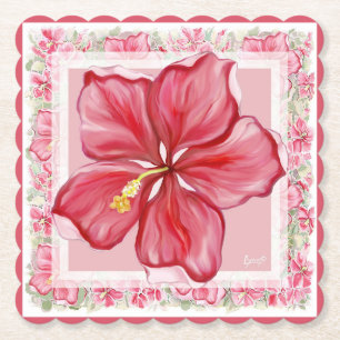 Dessous-de-verre En Papier Hibiscus & dentelle RED