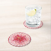 Dessous-de-verre En Papier Hibiscus & dentelle RED (En situation)