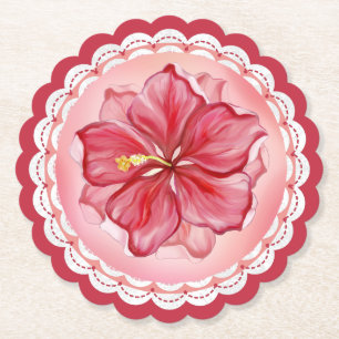 Dessous-de-verre En Papier Hibiscus & dentelle RED