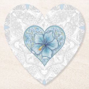 Dessous-de-verre En Papier Hibiscus & dentelle TURQUOISE