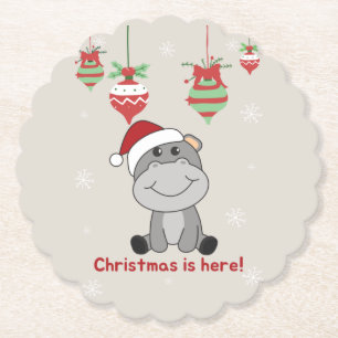 Dessous-de-verre En Papier Hippo Joyeux Noël Animaux d'hiver Hippopotames Pap