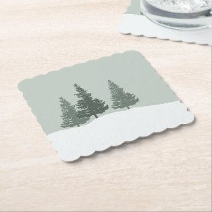 Dessous-de-verre En Papier Hiver Wonderland Forêt Arbres