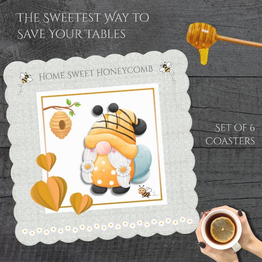 Dessous-de-verre En Papier Home Sweet Honeycomb Bee Gnome Coaster Set