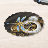 Dessous-de-verre En Papier Horloge à vapeur avec libellule mécanique (Incliné)