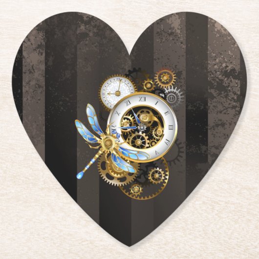 Dessous-de-verre En Papier Horloge à vapeur avec libellule mécanique (Devant)