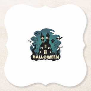 Dessous-de-verre En Papier Horloge de la tour de la maison hantée Halloween C