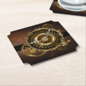 Dessous-de-verre En Papier Horloge Steampunk avec des engrenages anciens (Incliné)