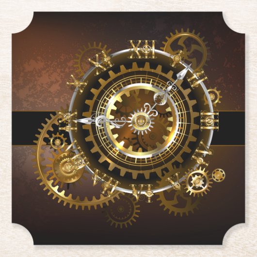 Dessous-de-verre En Papier Horloge Steampunk avec des engrenages anciens (Devant)