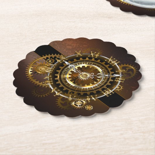 Dessous-de-verre En Papier Horloge Steampunk avec des engrenages anciens (Incliné)