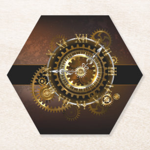 Dessous-de-verre En Papier Horloge Steampunk avec des engrenages anciens