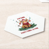 Dessous-de-verre En Papier I'm Fine Everything is Fine Christmas Highland Cow (Incliné)