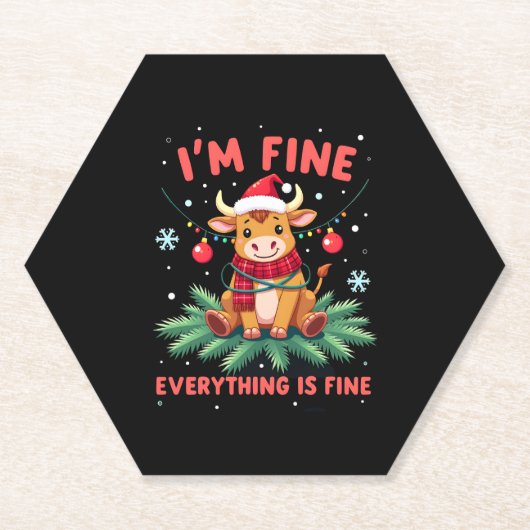 Dessous-de-verre En Papier I'm Fine Everything is Fine Christmas Highland Cow (Devant)