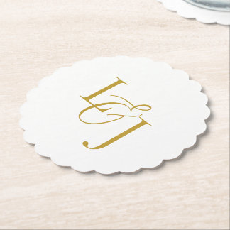 Dessous-de-verre En Papier Imitation Gold Couple Initiales Monogramme Mariage