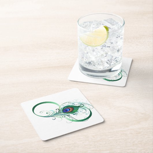 Dessous-de-verre En Papier Infinity Symbol with Peacock Feather (En situation)