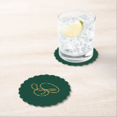 Dessous-de-verre En Papier Initiale Monogramme Propre Vert & Or (En situation)