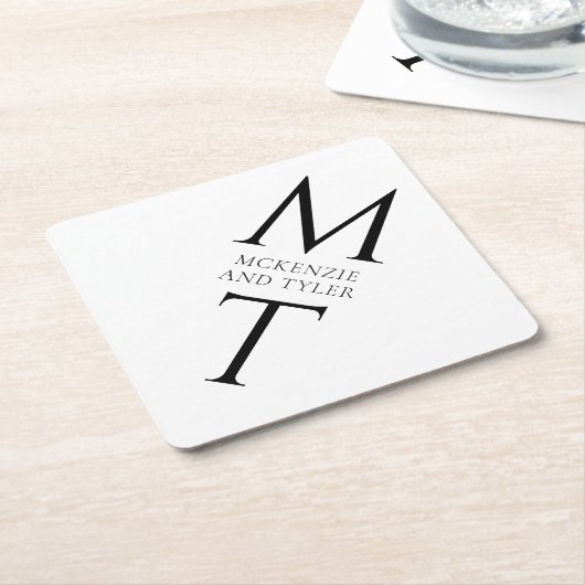 Dessous-de-verre En Papier Initiales en noir monogramme moderne (Incliné)