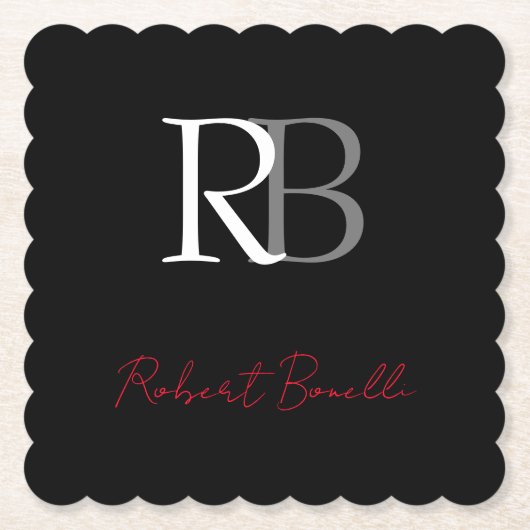 Dessous-de-verre En Papier Initiales Nommées Monogramme Noir Moderne Simple R (Devant)