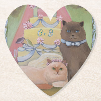 Dessous-de-verre En Papier Initiales Personnalisées Chats de Mariage 