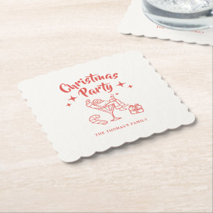 Dessous-de-verre En Papier Invitation rétro de fête de cocktail de Noël avec